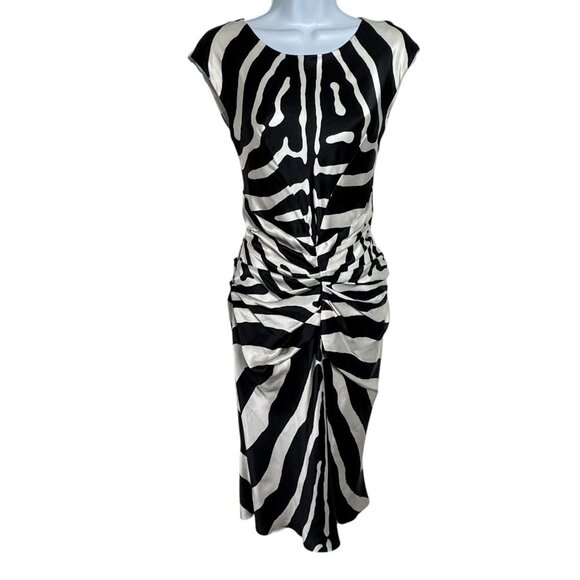 Dior designed by Galliano Black & White silk zebra print midi dress 2008 Size 2 - Picture 2 of 13